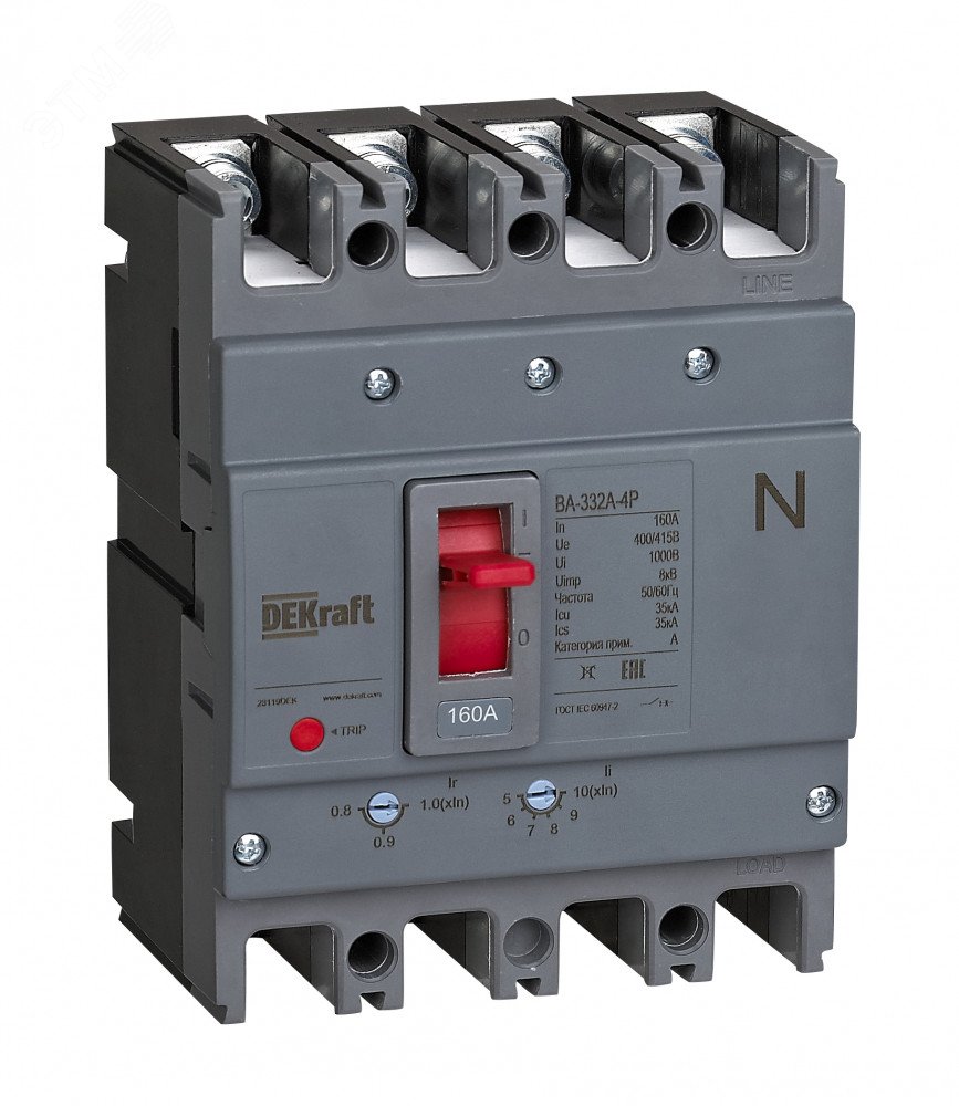 Изображение товара Силовой автоматический выключатель 4P 160A 35кА серии ВА-330А Dekraft