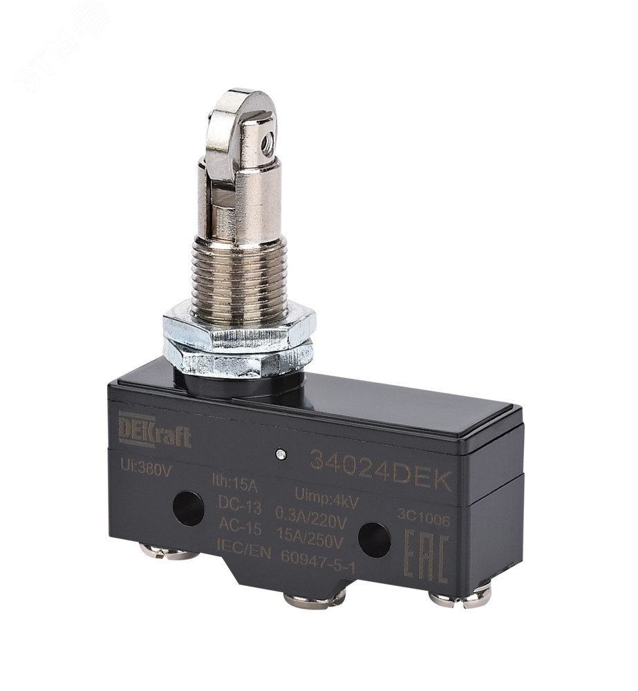 Изображение товара Выключатель конц. миниатюр. рертикально установленный роликовый плунжерный тип 1НО1НЗ (шт)