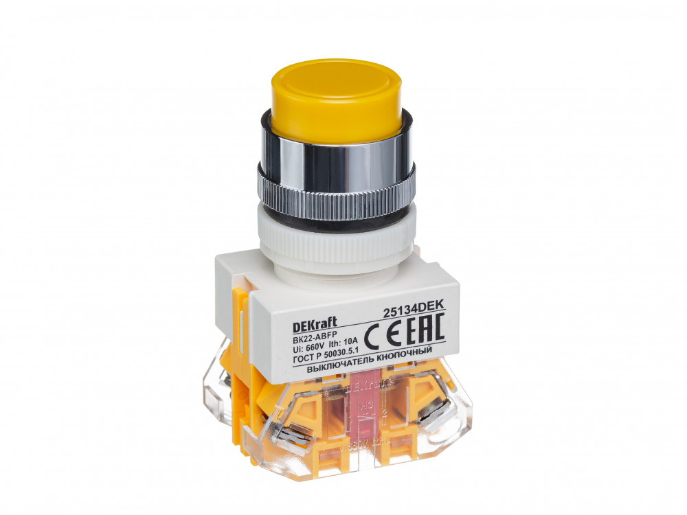 Выключатель кнопочный с фиксацией ABF d22 мм желтая 220В ВK-22