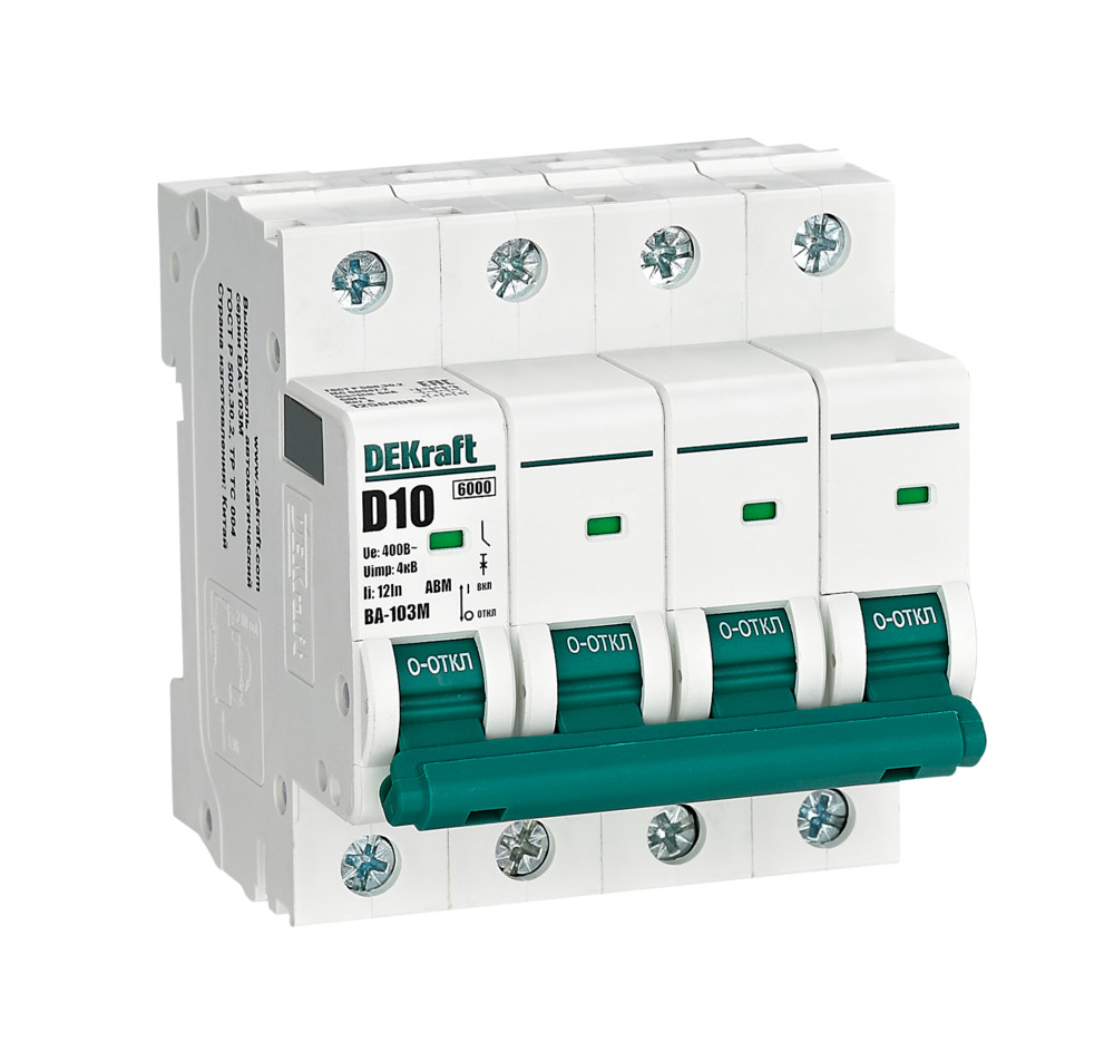 Выключатель автоматический без теплозащиты 4P 10А х-ка D 6кА ВА-103M
