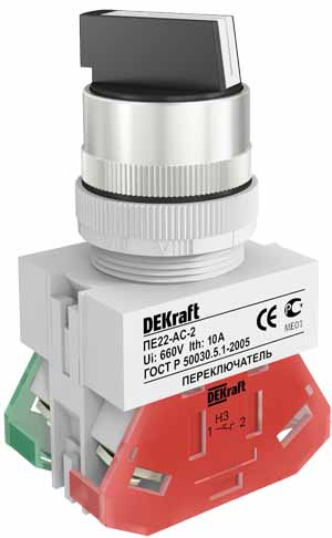 Переключатель ПЕ-22 правый без фиксации 2 положения I-O стандартная ручка 1НО+1НЗ 220В