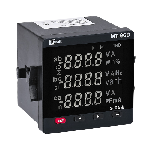 Мультиметр 96х96мм трехфазный, вход 100В 5А, THD+multi-tariff, RS485, МТ-96D