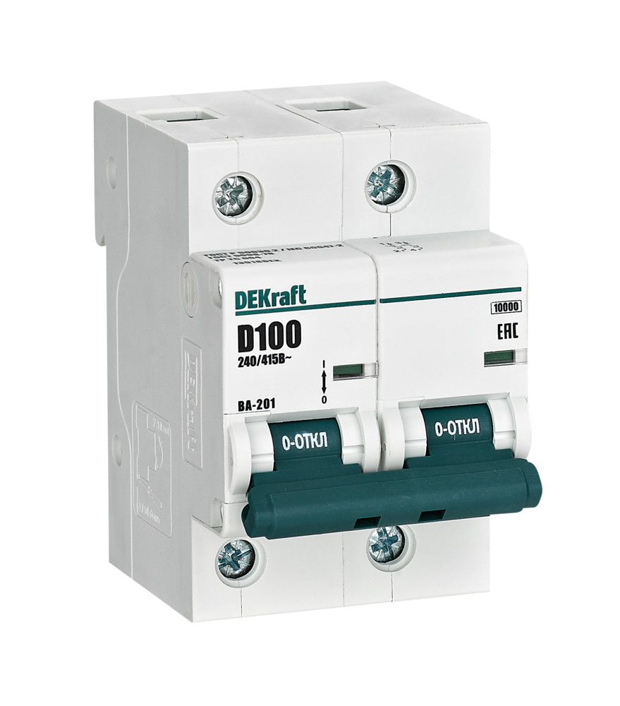 Выключатель автоматический двухполюсный 100А D ВА-201 10кА