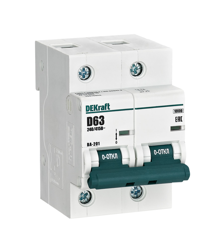 Выключатель автоматический двухполюсный 63А D ВА-201 10кА