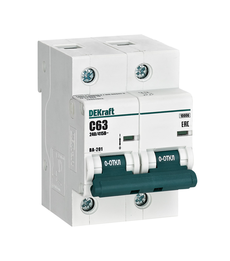 Выключатель автоматический двухполюсный 63А С ВА-201 10кА