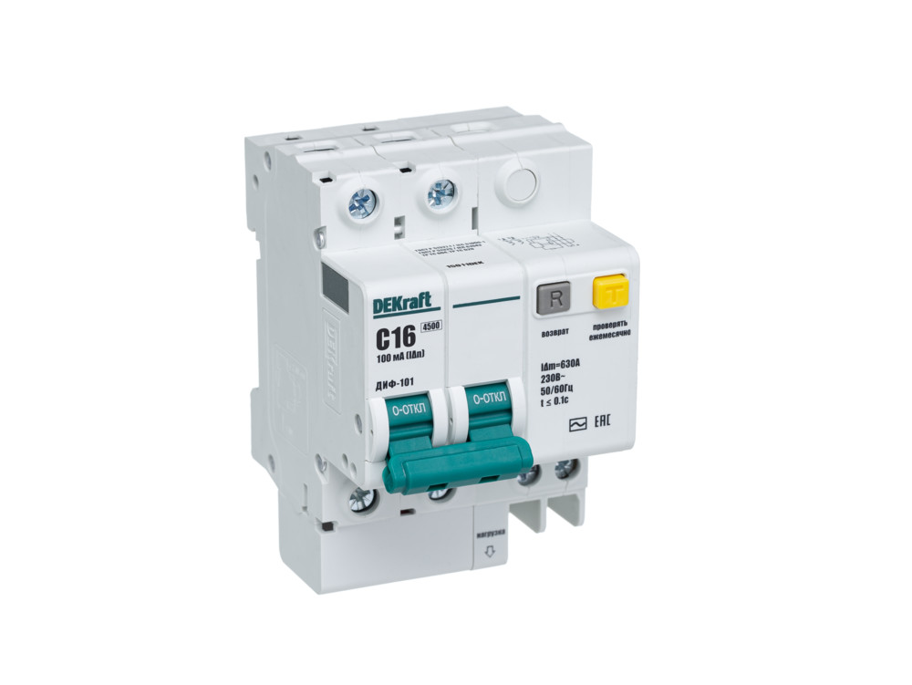 Автоматический выключатель дифференциального тока АВДТ 2п 16А 100мА тип AC ДИФ-101 4.5кА