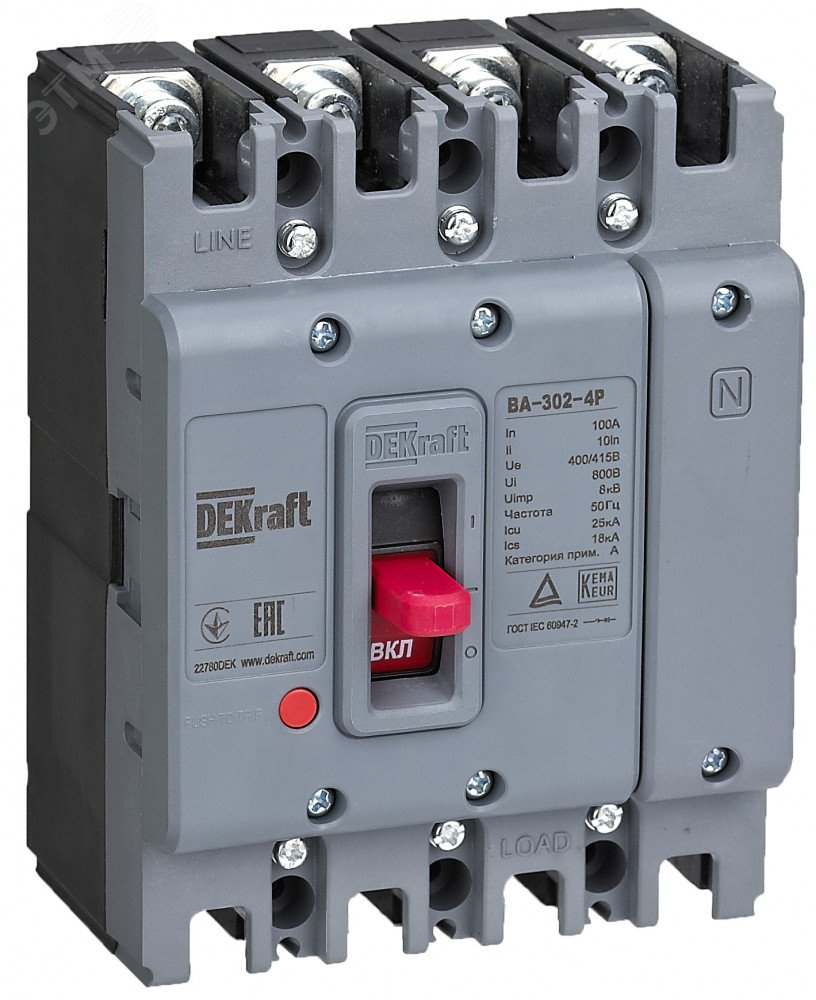 Изображение товара Силовой автоматический выключатель 4P 80А 25кА ВА-302