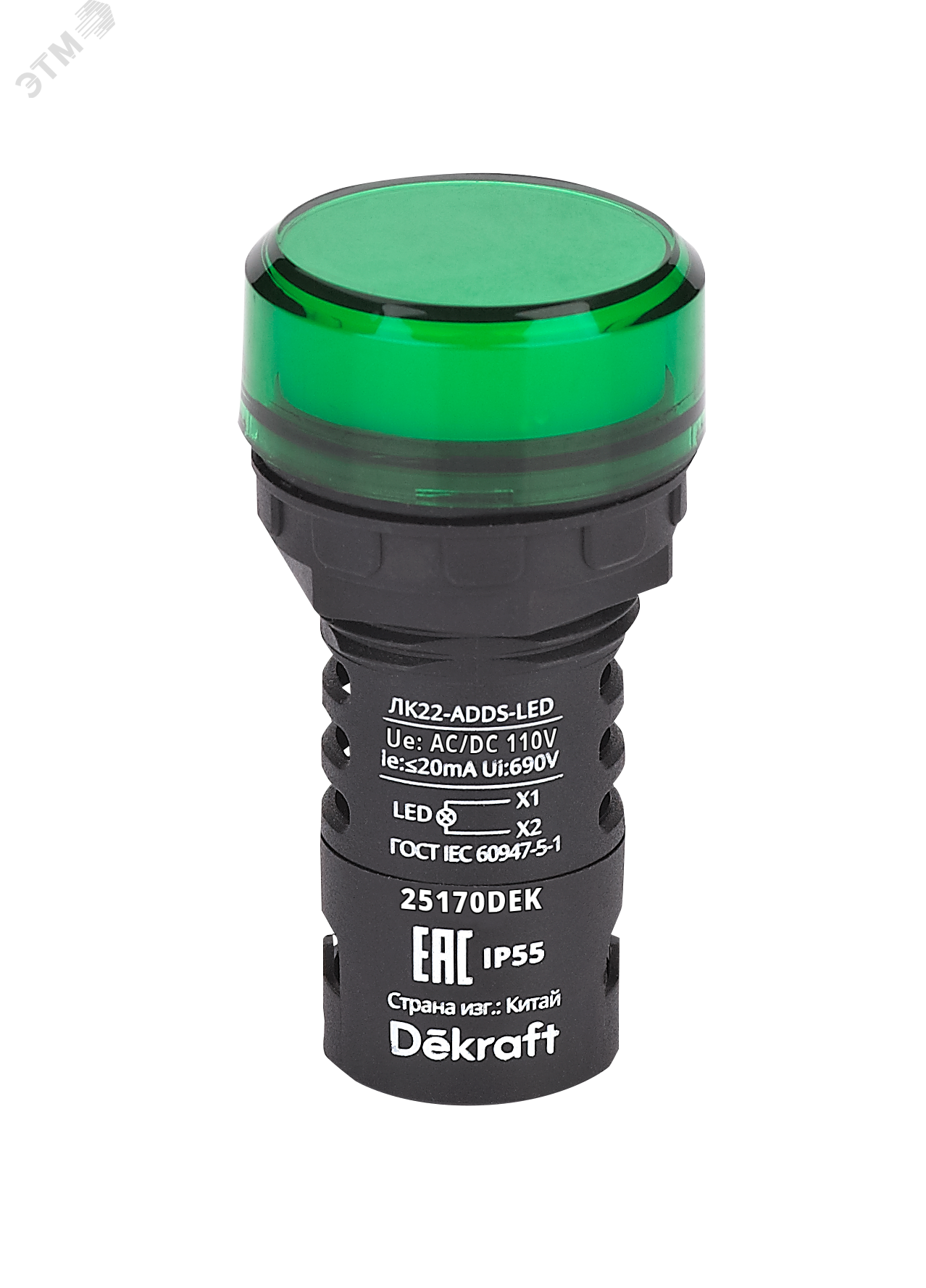 Изображение товара Лампа коммутационная Dekraft ADDS D22 LED 110В зеленый IP55