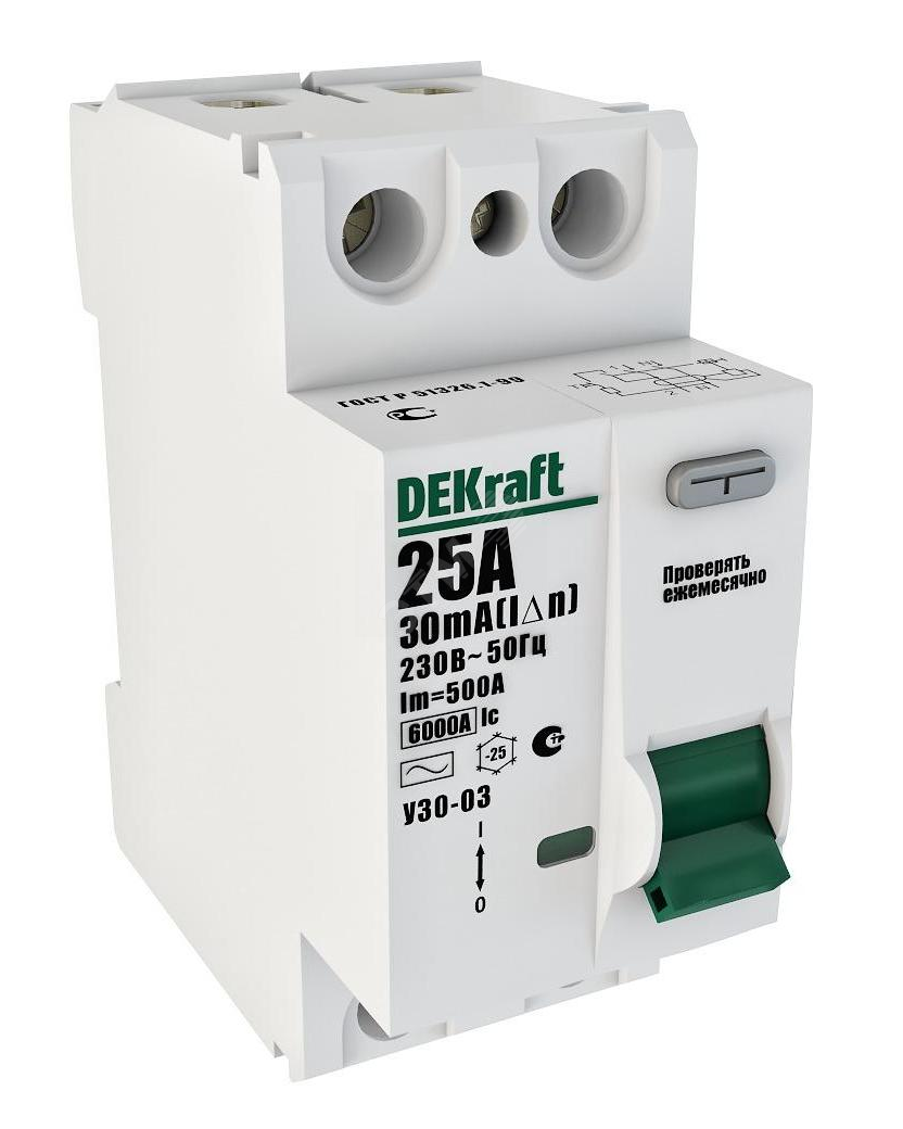 Выключатель дифференциального тока ВДТ двухполюсный 32A 30мА УЗО-03 14055DEK Dekraft - превью