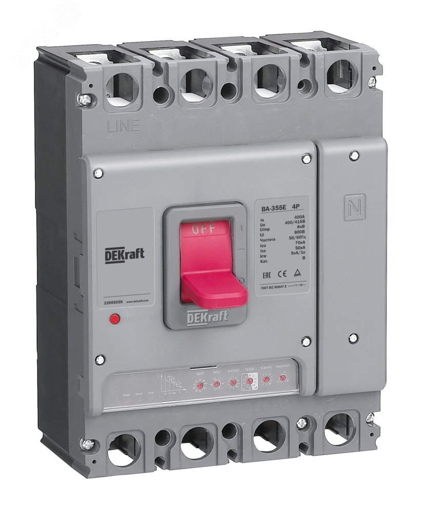 Изображение товара Силовой автоматический выключатель с электронным расцепителем 4P 630А 70кА ВА-355E (шт)