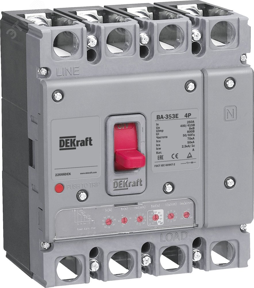 Изображение товара Силовой автоматический выключатель с электронным расцепителем 4P 32А 70кА ВА-353E (шт)