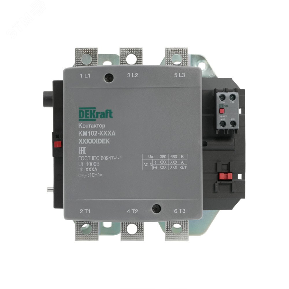 Изображение товара Контактор 400А 380В AC3 AC4 1НО+1НЗ КМ-102 от Dekraft