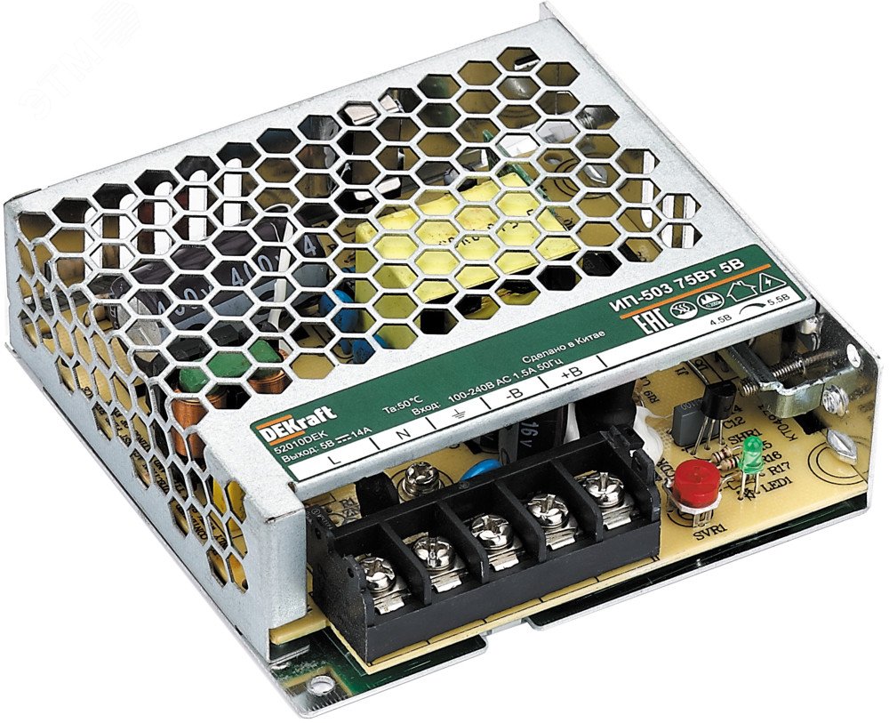 Изображение товара Источник питания импульсный 75Вт 12В 6А ИП-503 Dekraft c широким диапазоном входа
