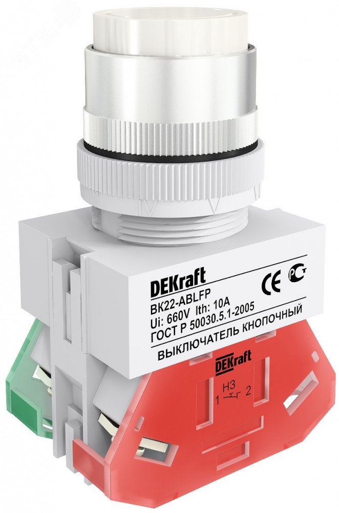 Изображение товара Кнопка ABLFP 22мм белая 220В ВK-22 (шт)
