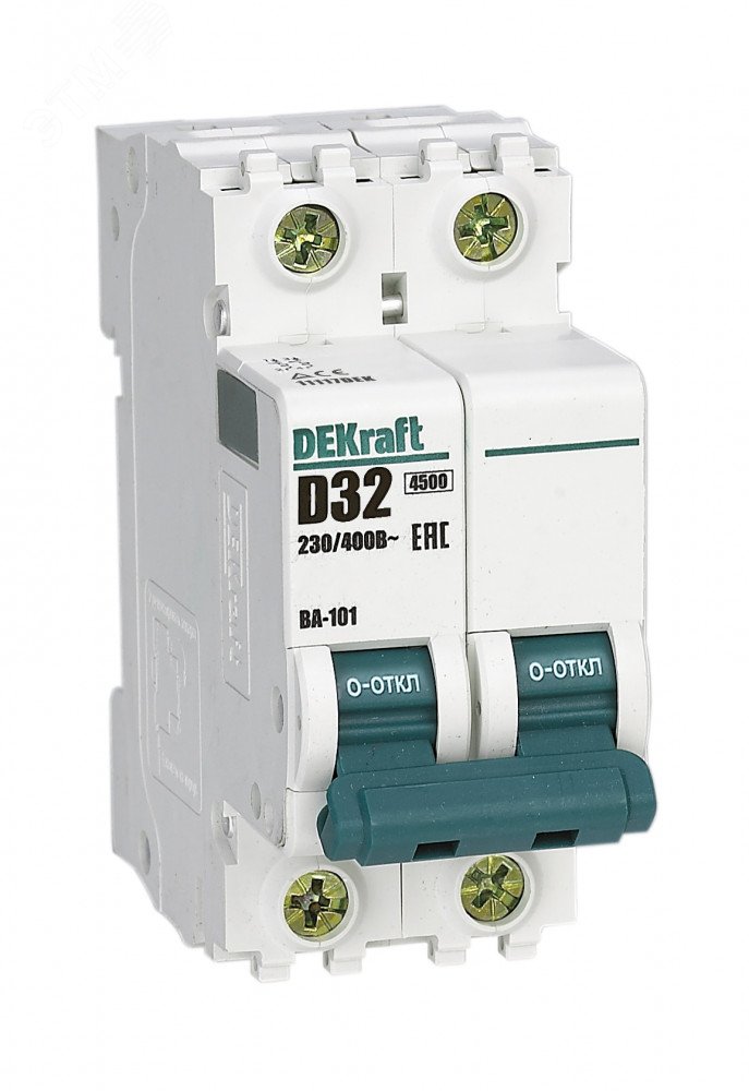 Выключатель автоматический двухполюсный 32А D ВА-101 4.5кА 11117DEK Dekraft - превью 2