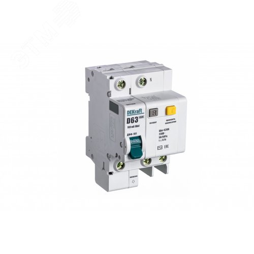 Автоматический выключатель дифференциального тока АВДТ встроенная защита от сверхтоков 1P+N 63А 100мА AC D ДИФ-101 - фото 1