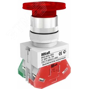 Кнопка красная с фиксацией AEAL-22 Гриб с подсветкой неон 220В ВK-22 - фото 3