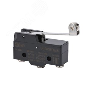 Изображение товара Выключатель конц. миниатюр. шарнирного длиннорычажного типа с метал. роликом 1НО1НЗ (шт)