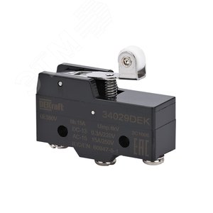 Изображение товара Выключатель конц. миниатюр. шарнир. короткого рычажного типа с роликом 1НО1НЗ (шт)