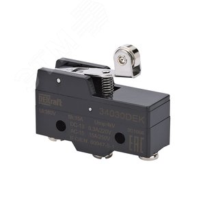 Изображение товара Выключатель конц. миниатюр. шарнир. короткого рычажного типа с метал. роликом 1НО1НЗ (шт)