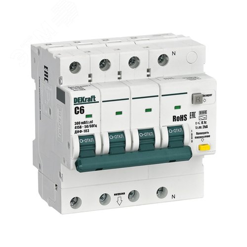 Выключатель автоматический дифференциальный 3P+N 6А 300мА AC х-ка C ДИФ-103 6кА - фото 1