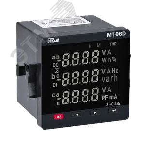 Мультиметр 96х96мм трехфазный, вход 100В 1А, THD+multi-tariff, RS485, МТ-96D