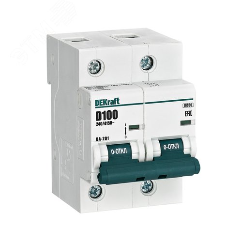 Выключатель автоматический двухполюсный 100А D ВА-201 10кА - фото 1