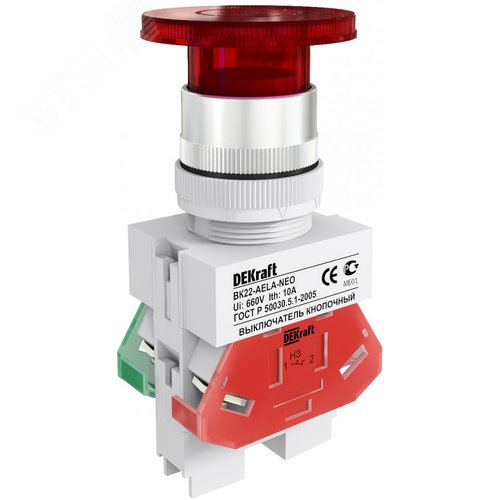 Изображение товара Кнопка красная AELA-22 Гриб с подсветкой неон 220В ВK-22 (шт)