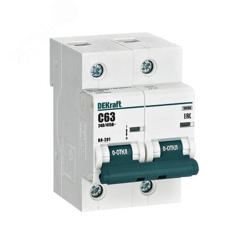 Выключатель автоматический двухполюсный 63А С ВА-201 10кА - фото 1