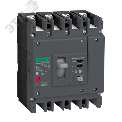 Изображение товара Автоматический выключатель силовой ВА-302Rc Inst 3P+N 125А 50кА 30/100/300мА (шт)