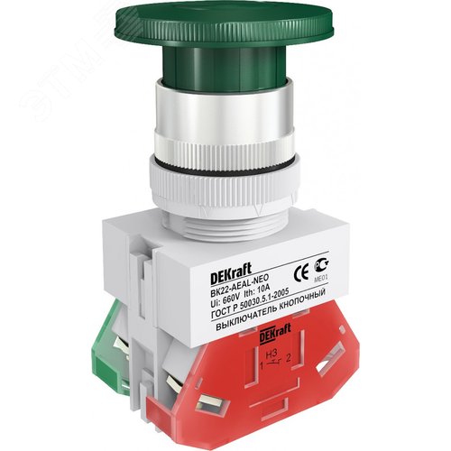 Кнопка AEAL 22мм грибовидная с фиксацией зеленая 220В ВK-22 - фото 1