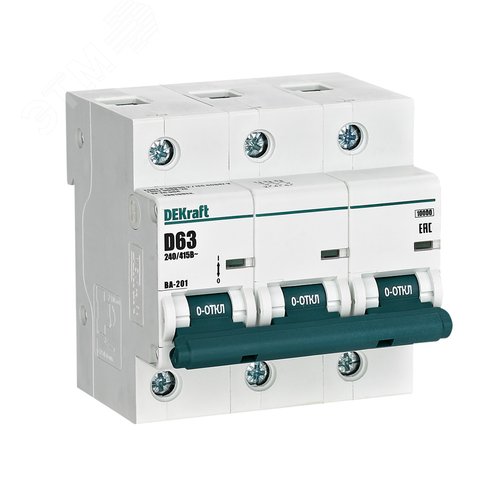 Выключатель автоматический трехполюсный 63А D ВА-201 10кА - фото 1
