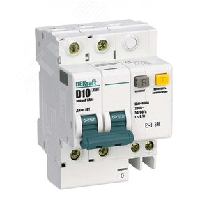 Изображение товара Автоматический выключатель дифференциального тока АВДТ встроенная защита от сверхтоков 2Р 10А 300мА AC D ДИФ-101 (шт)