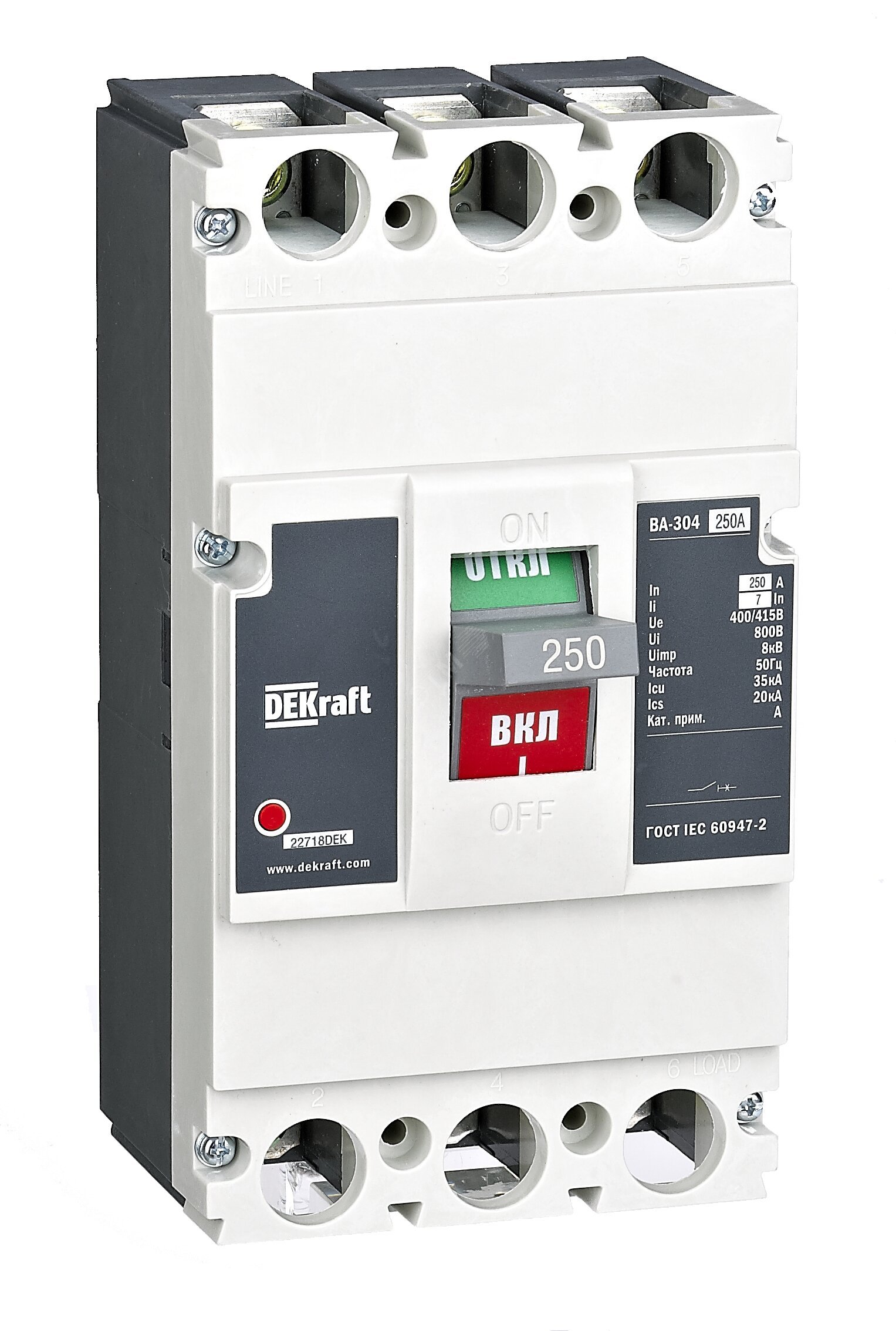 Выключатель автоматический трехполюсной 350А 35кА 5In ВА-304 L DEKraft ...