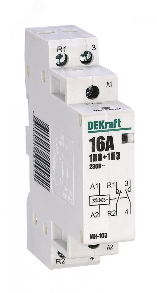 Изображение товара Контактор модульный 1НО+1НЗ 16А 230В МК-103 DEKraft