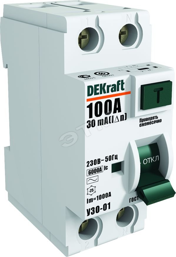 Выключатель дифференциального тока (УЗО) 2п 40А 30мА тип AC 6кА 14007DEK Dekraft