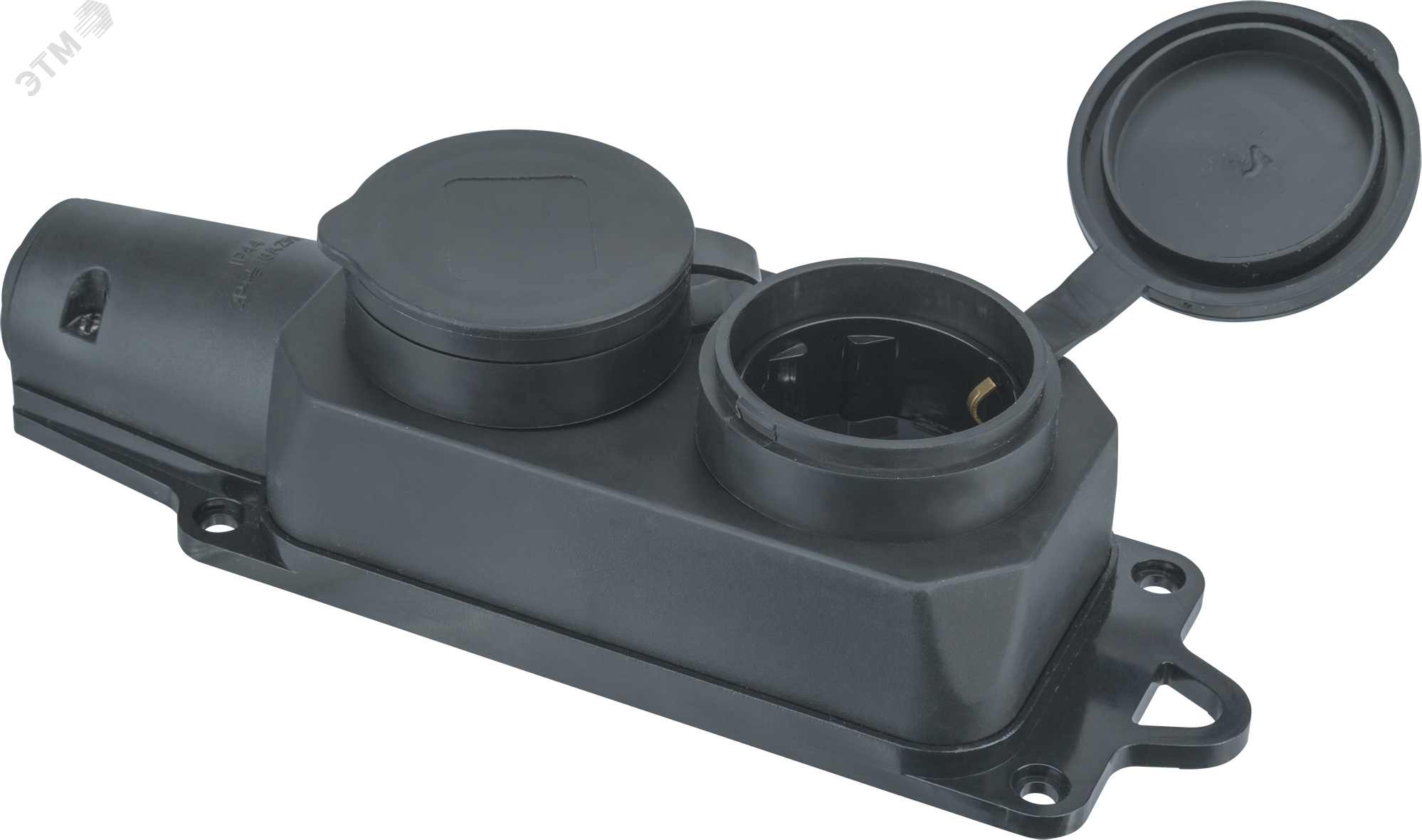 Изображение товара Колодка электрическая Navigator 61 371 NCA-BLR2-02-16A-E-IP44-BL 2гн с/з каучук черная