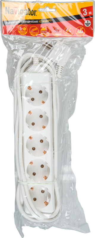 Изображение товара Бытовой удлинитель 5 розеток шнур 5м с заземлением Navigator NPE-S