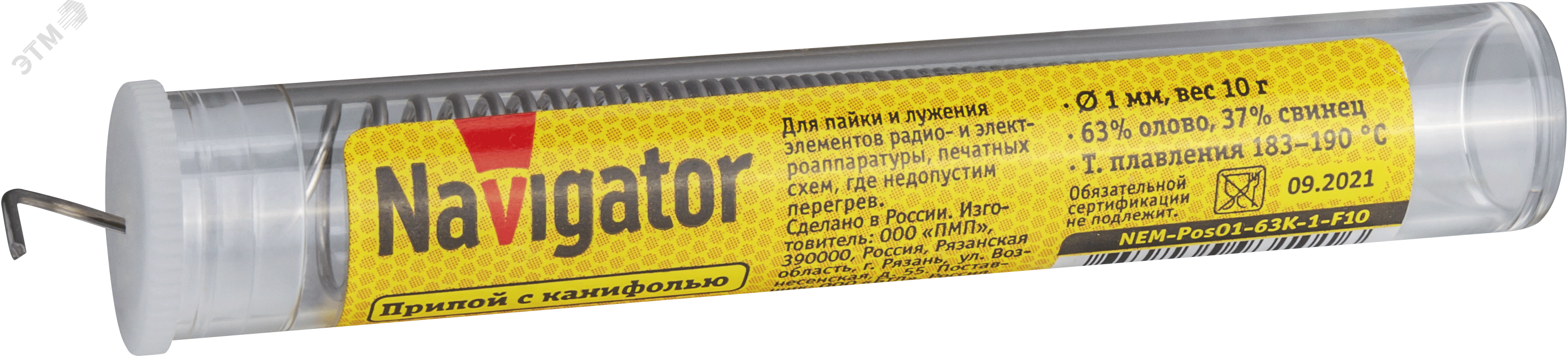 Изображение товара Припой 93 101 NEM-Pos01-63K-1-F10 (ПОС-63, колба, 1 мм, 10 гр) (шт)
