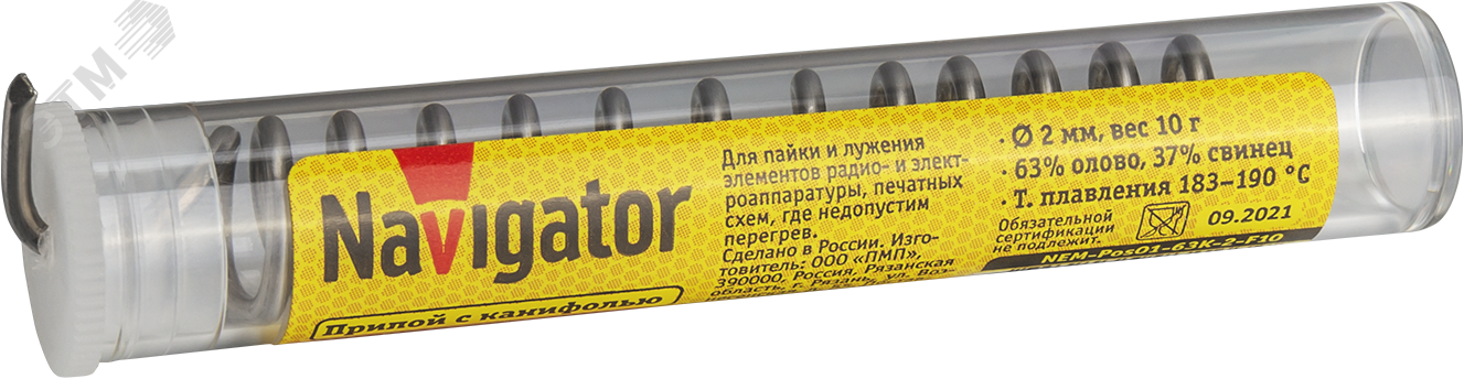 Изображение товара Припой 93 103 NEM-Pos01-63K-2-F10 (ПОС-63, колба, 2 мм, 10 гр) (шт)