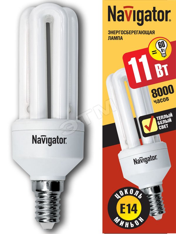 Лампа энергосберегающая КЛЛ 11/827 E14 D38x119 3U 94019 NCL-3U Navigator Group