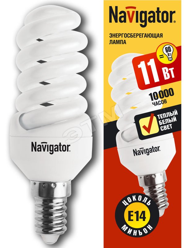 Лампа энергосберегающая КЛЛ 11/827 E14 D34x98 спираль 94087 NCL-SF10 Navigator Group