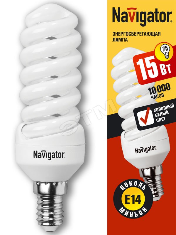 Лампа энергосберегающая КЛЛ 15/840 Е14 D34х110 спираль 94290 NCL-SF10 Navigator Group
