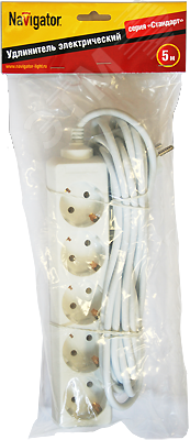 Изображение товара Удлинитель бытовой Navigator 5 метров 5 гнезд с заземлением 16А