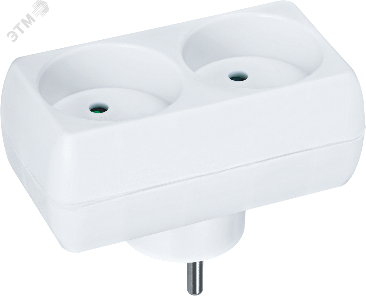 Изображение товара Разветвитель на 2 гнезда без заземления Navigator NAD-L-2X-C-WH