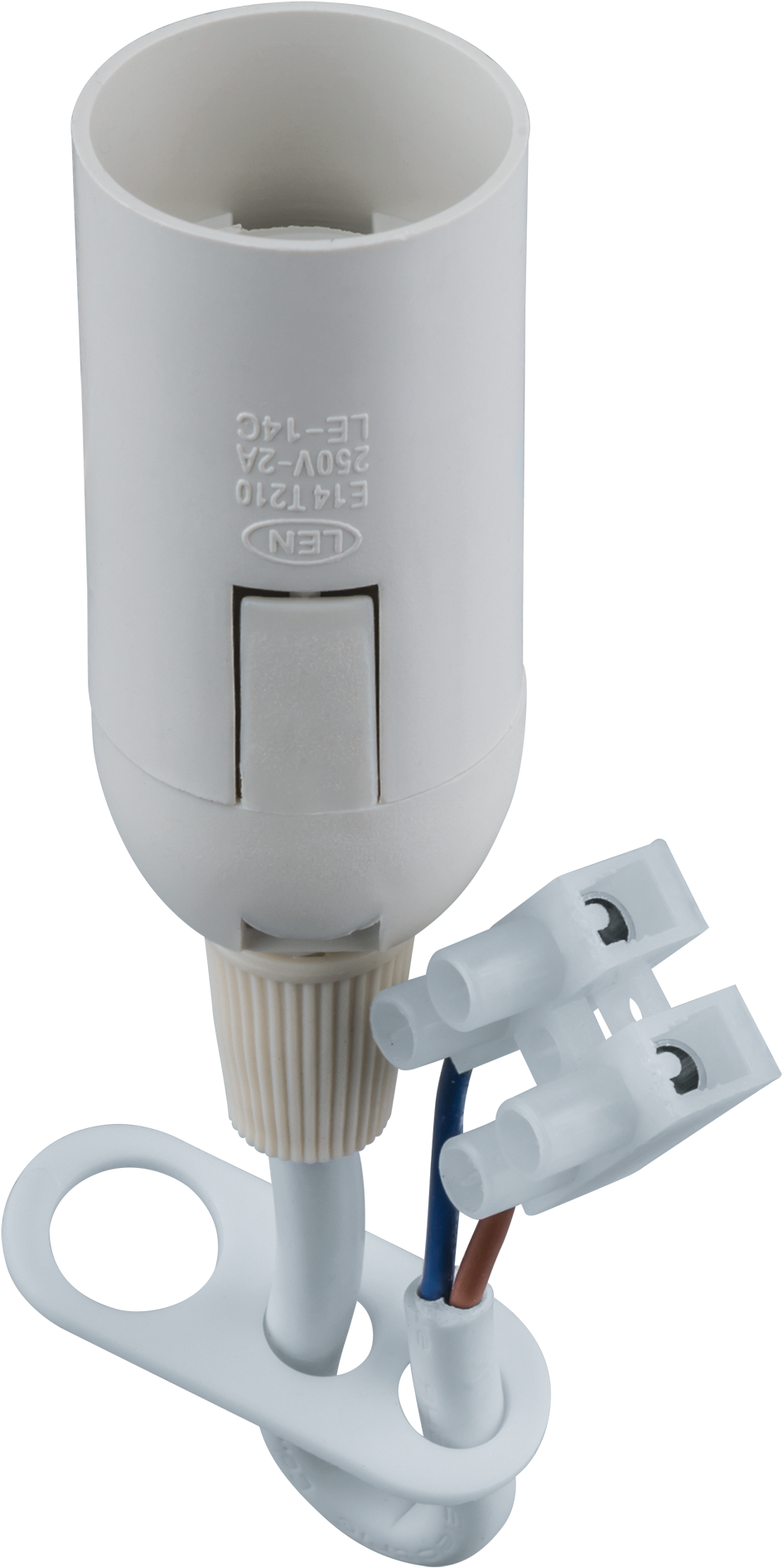 Патрон подвесной E14 с проводом и клеммной колодкой пластик белый