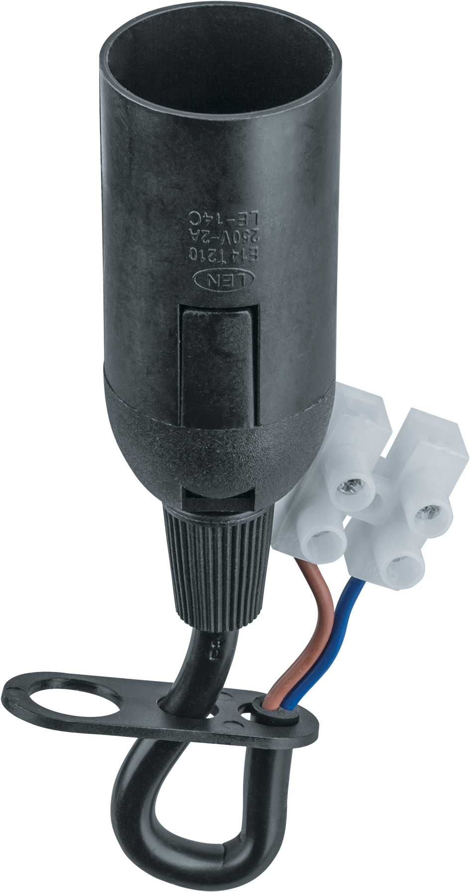 Патрон подвесной E14 с проводом и клеммной колодкой пластик черный