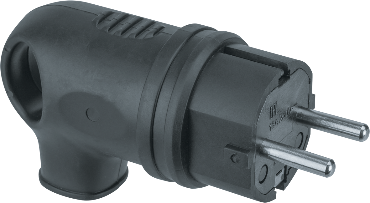 Вилка Navigator угловая с заземлением каучук черная 61 367 NCA-PLR01-16A-E-IP44-BL