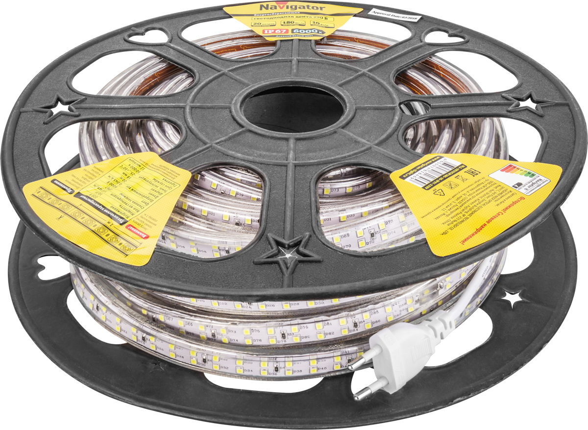 Лента светодиодная 10Вт/м 220В 6000К IP67 180LED/м NLS-2835 20м