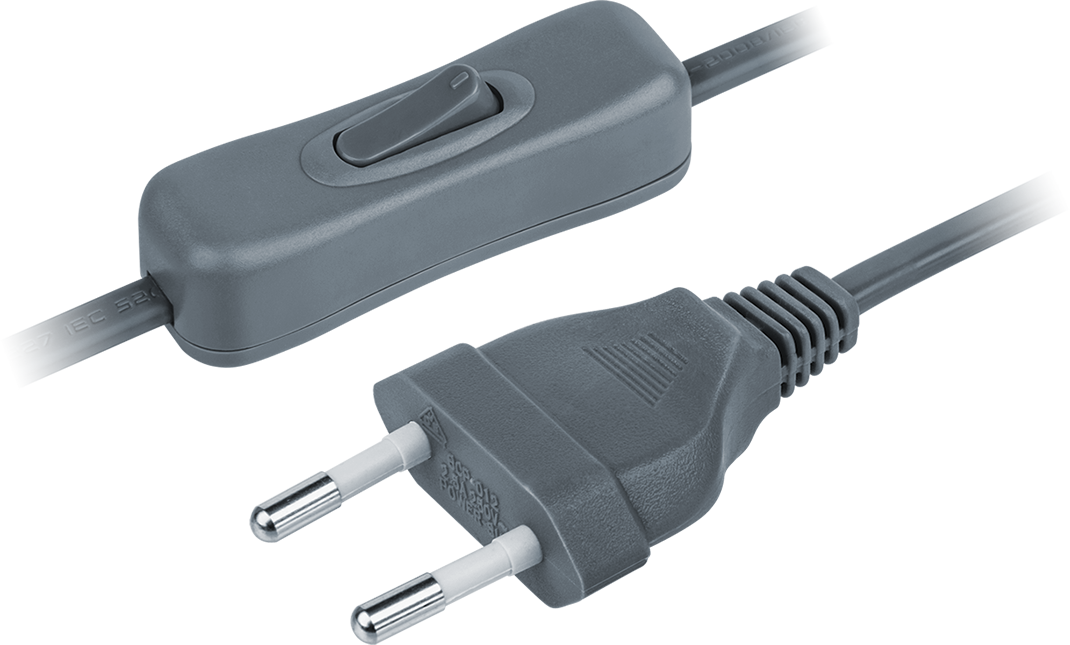 Шнур NPS-FS-170-2x0.5-GR 1.7м с выключателем серый